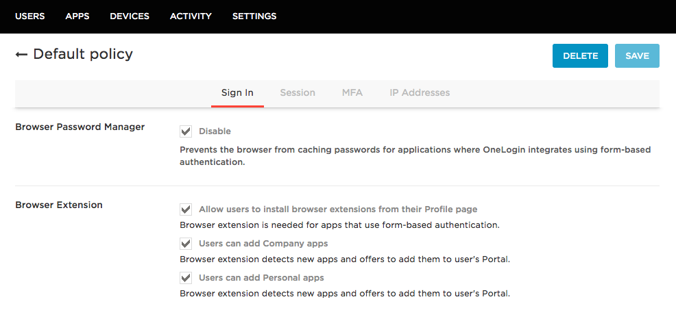 Security Policy Settings to change Browser Extension options