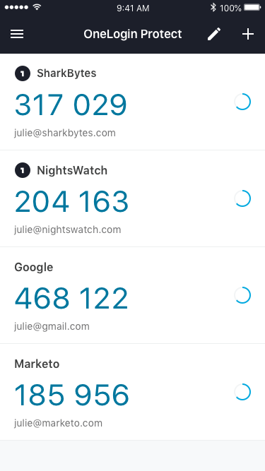 OneLogin Protect supports multiple accounts