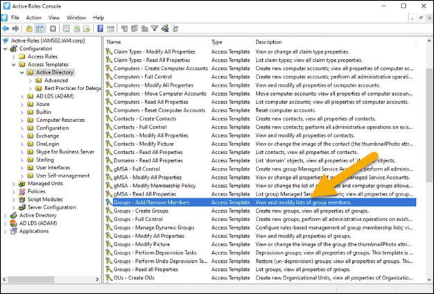 Active Roles Console with OOB Access Templates