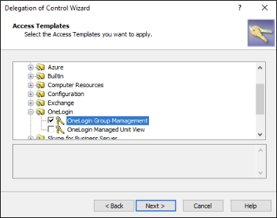 Choose the OneLogin Group Management Access Template