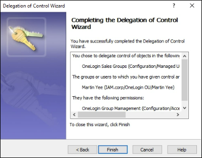 Completion of Delegation of Control Wizard