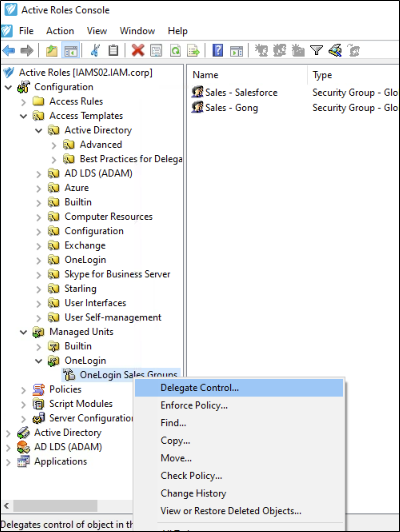 Right Click on Managed Unit and Select Delegate Control