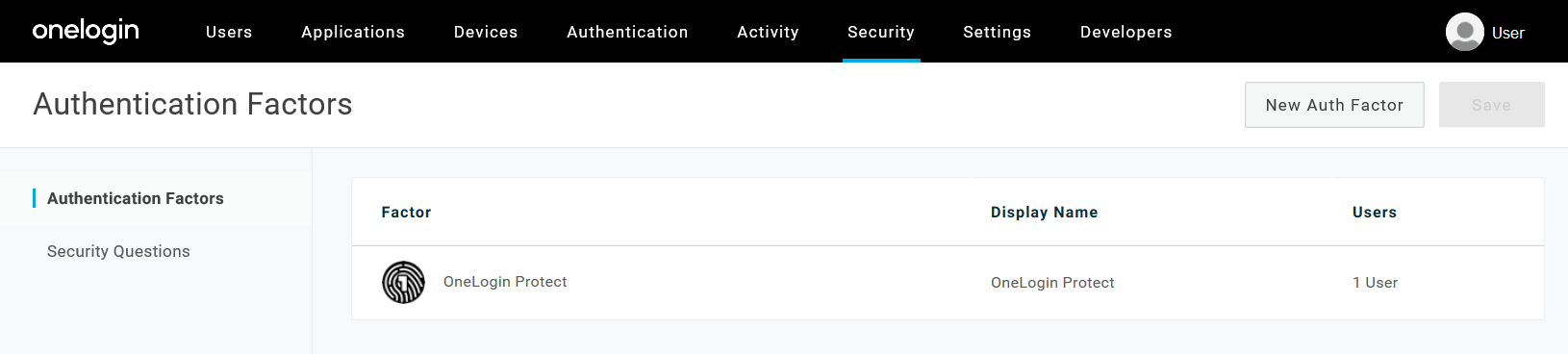 The authentication factor is listed on the Authentication Factors page