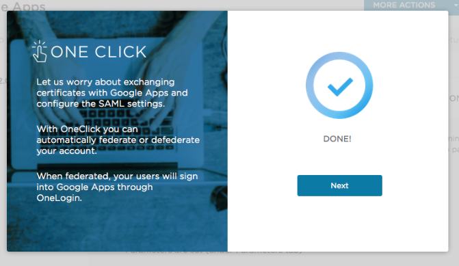 When SAML configuration succeeds, the dialog tells you it's done and prompts you to verify the configuration