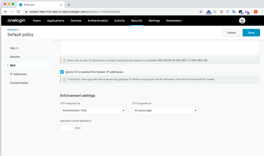 In the Enforcement section, choose the users that should be required to use MFA the next time they attempt to sign in