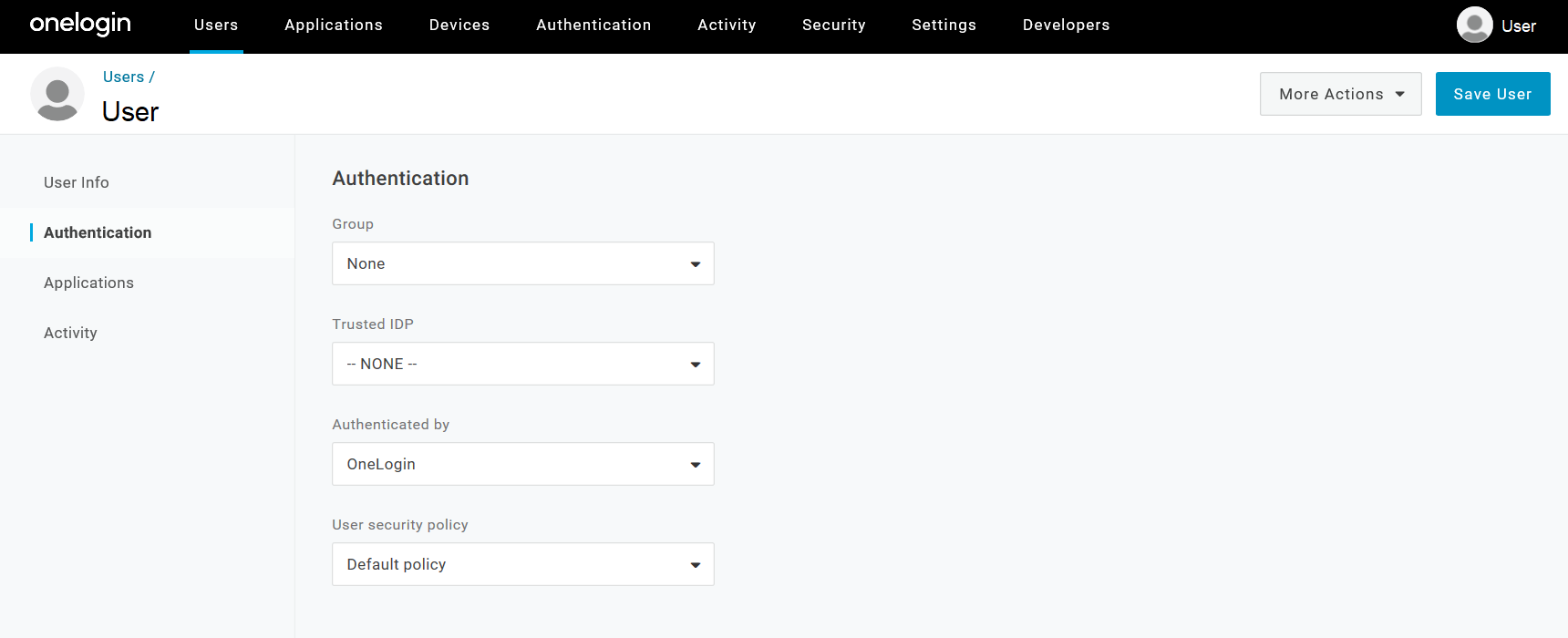 Under the User Security Policy dropdown, select Default policy