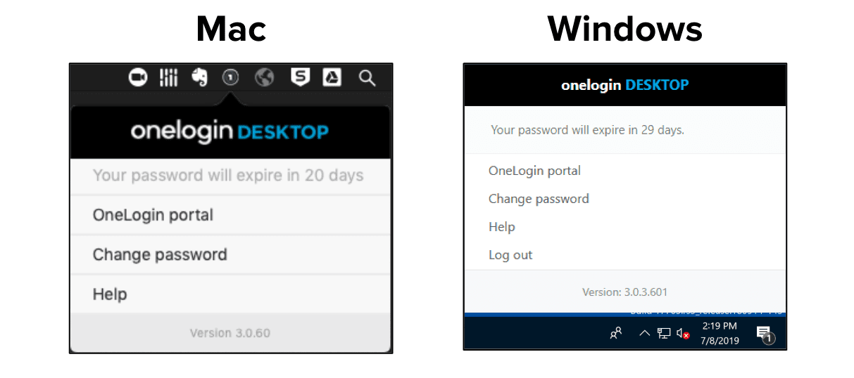 OneLogin Desktop signin screen for Mac vs. Windows